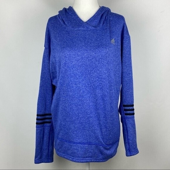Adidas Running Sweater Womens Large Blue Hooded Sweatshirt Ladies Casual - Picture 1 of 12